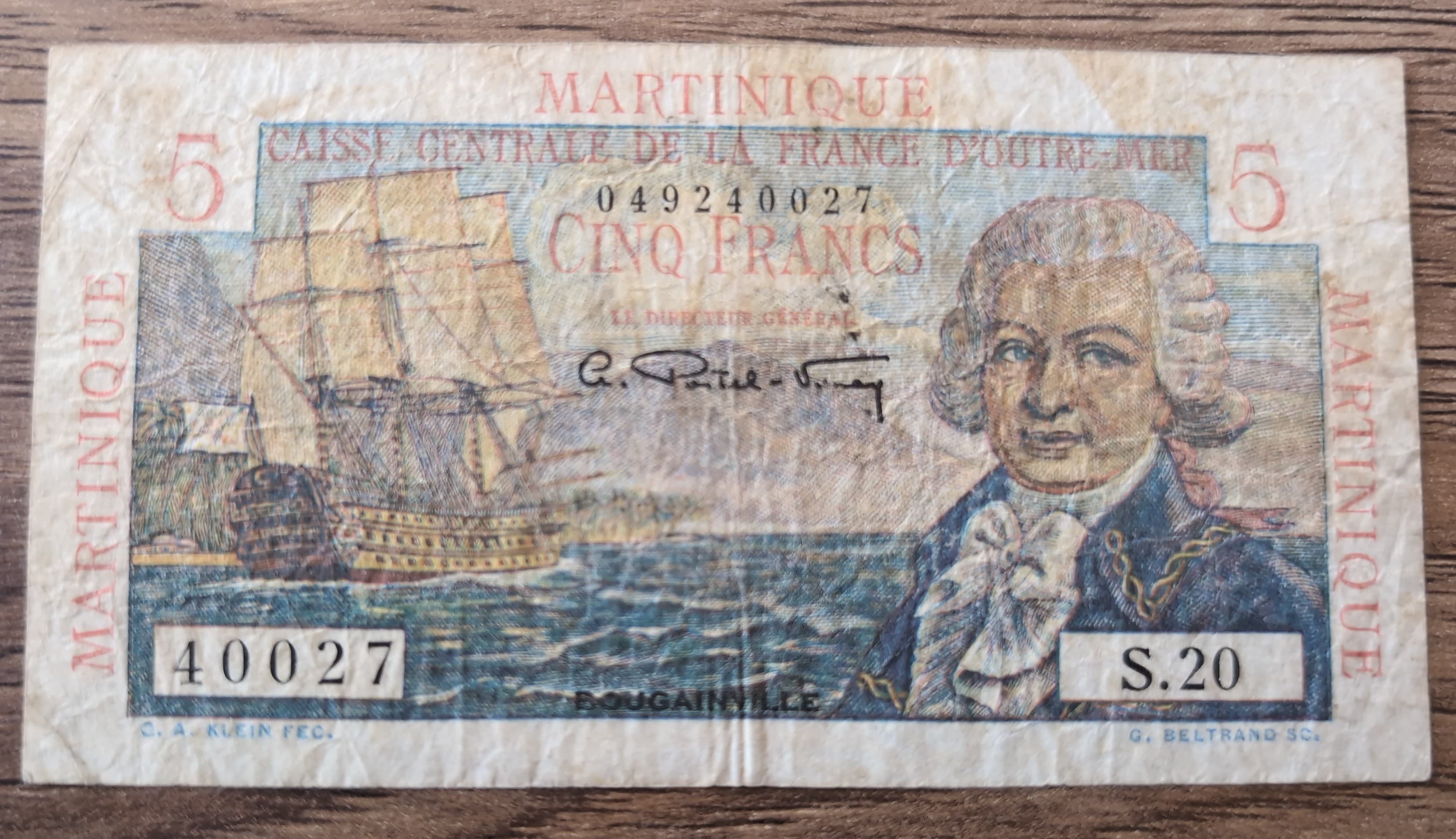 Billet ancien Martinique 5 Francs Bougainville – Caisse Centrale France d’Outre-Mer – 1947/1949
