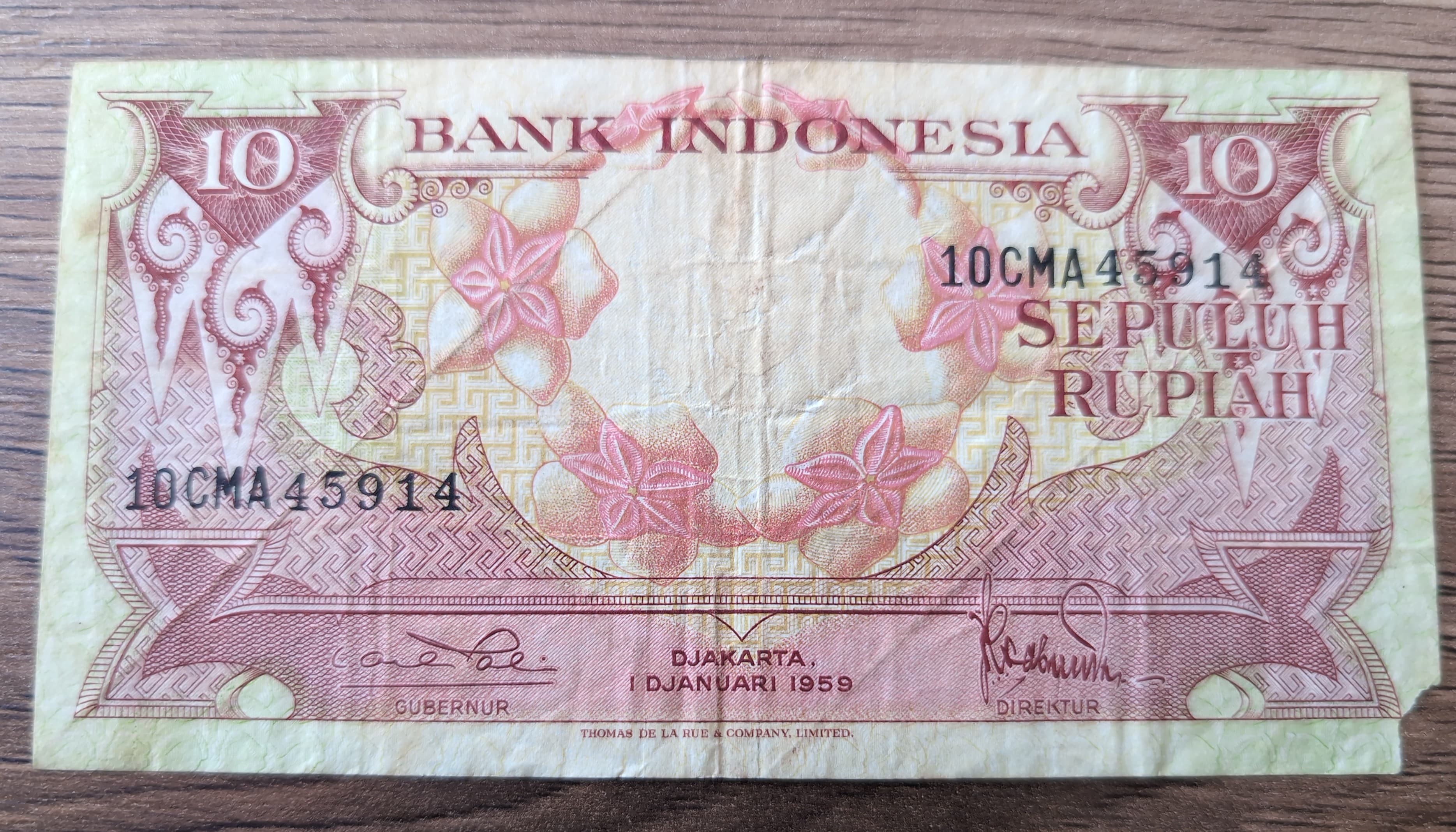 Billet ancien Indonésie 10 Rupiah 1959